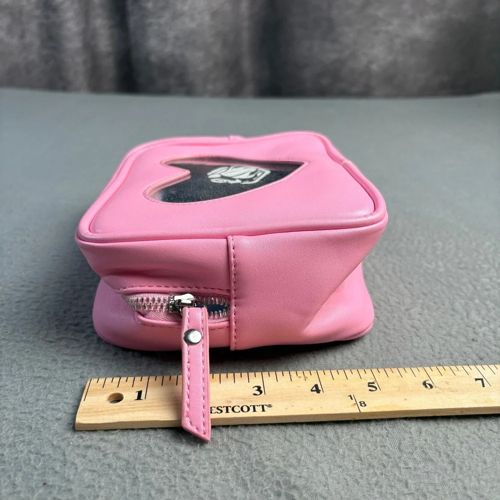 Akei Pink Heart Window Makeup Bag Vegan Leather Glitter Cosmetic Pouch Y2K